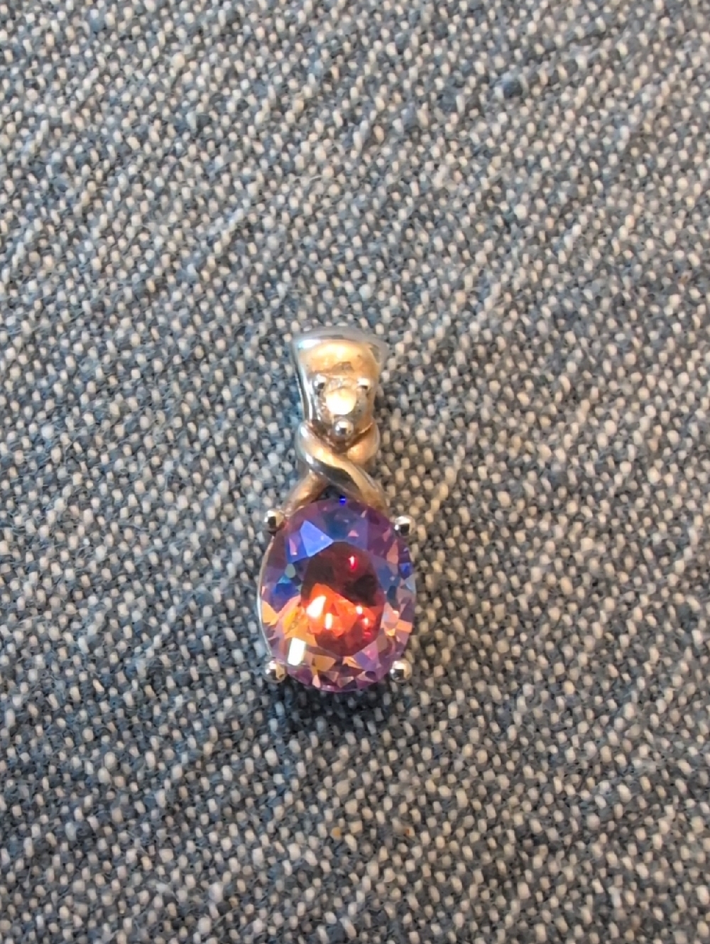 Sterling Silver Pendant with Iridescent Purple-pink Crystal